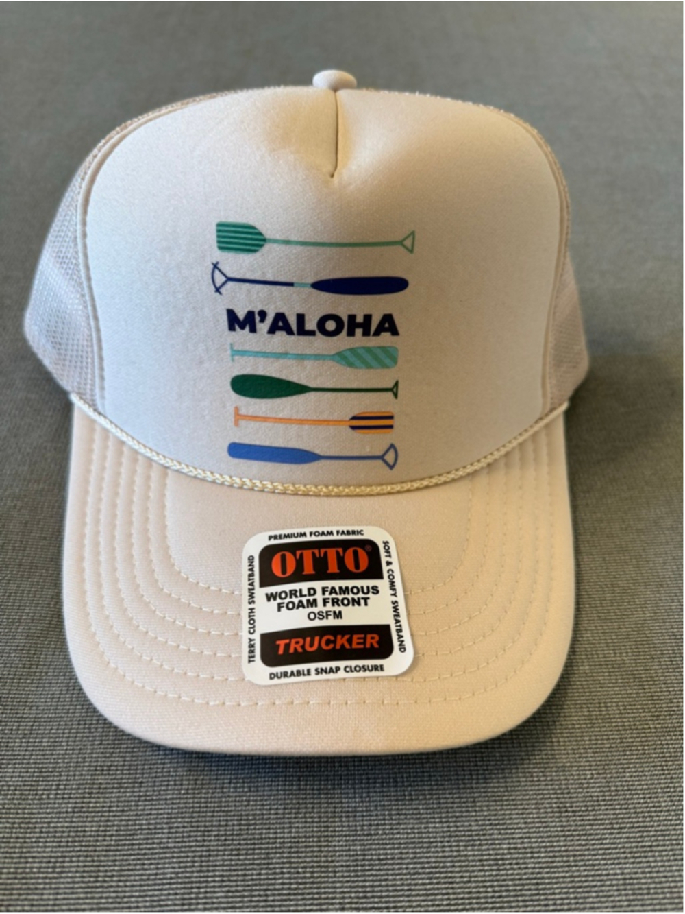 NWTs OTTO foam-front trucker hat cream/off-white unique M'ALOHA paddles oars